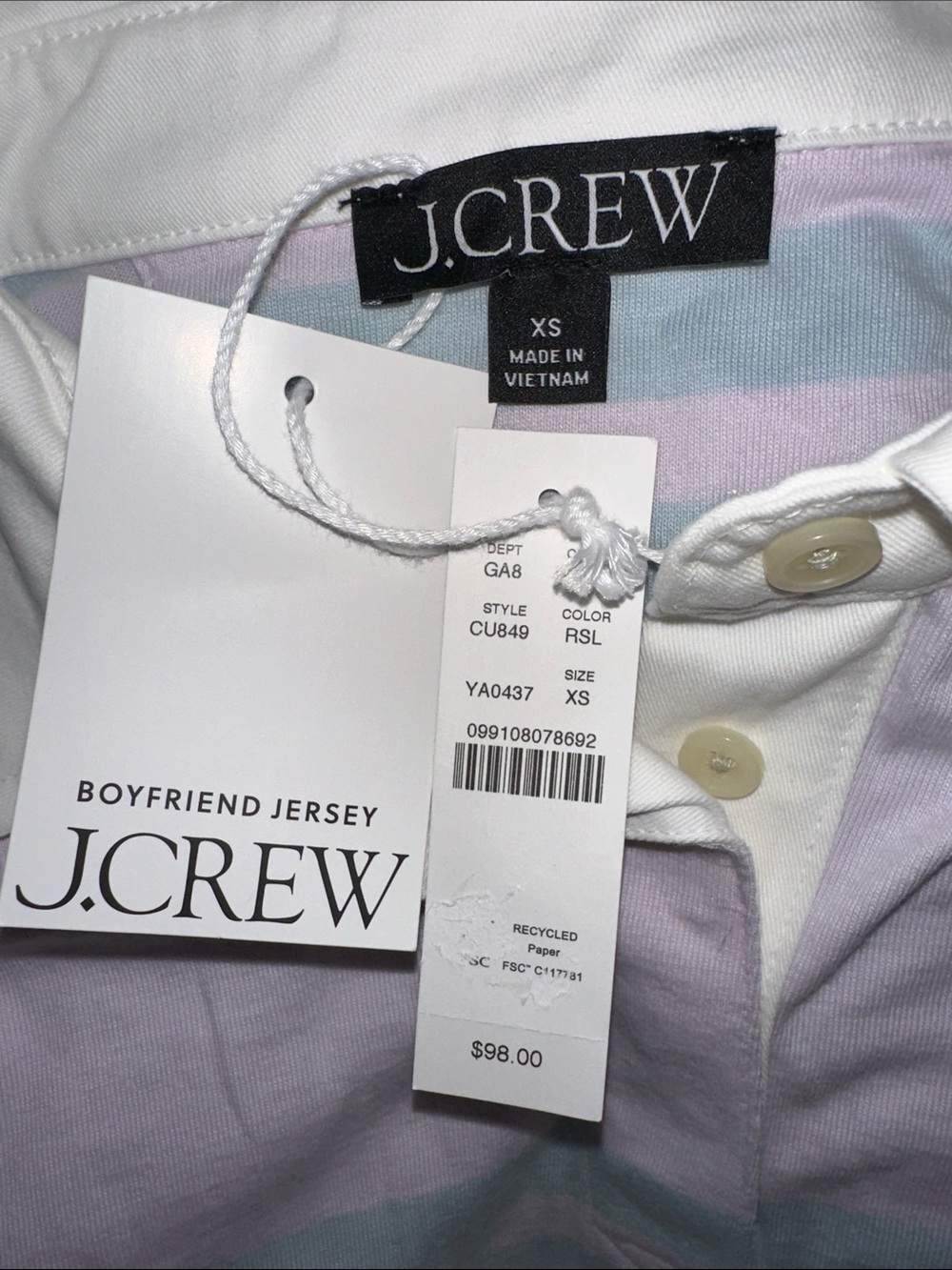 J. Crew Boyfriend jersey rugby shirt in stripe - Raven Stripe Lavender B - Picture 7 of 7